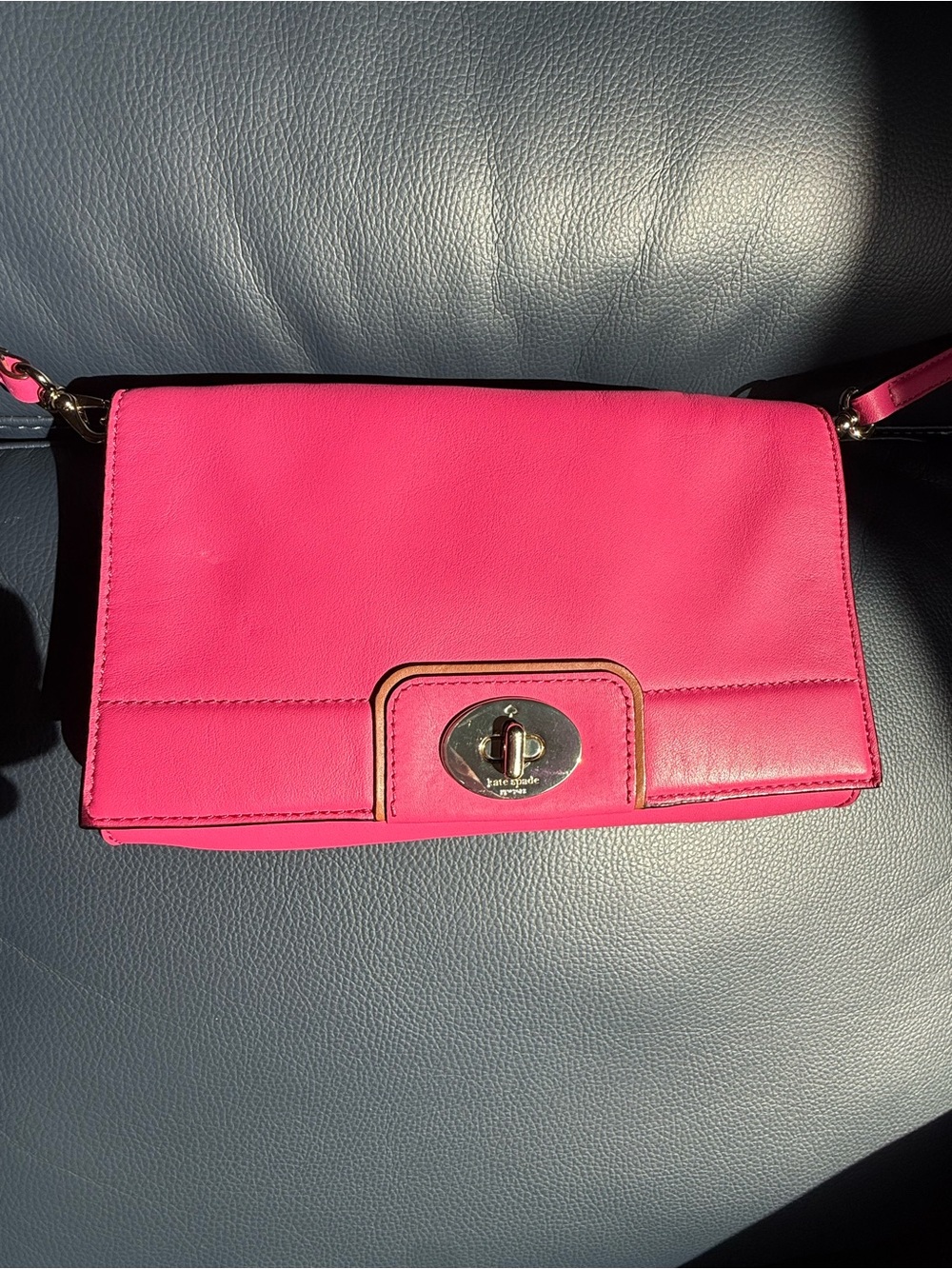 Kate Spade New York Stunning Pink Leather Crossbody Clutch Bag Gold Hardware